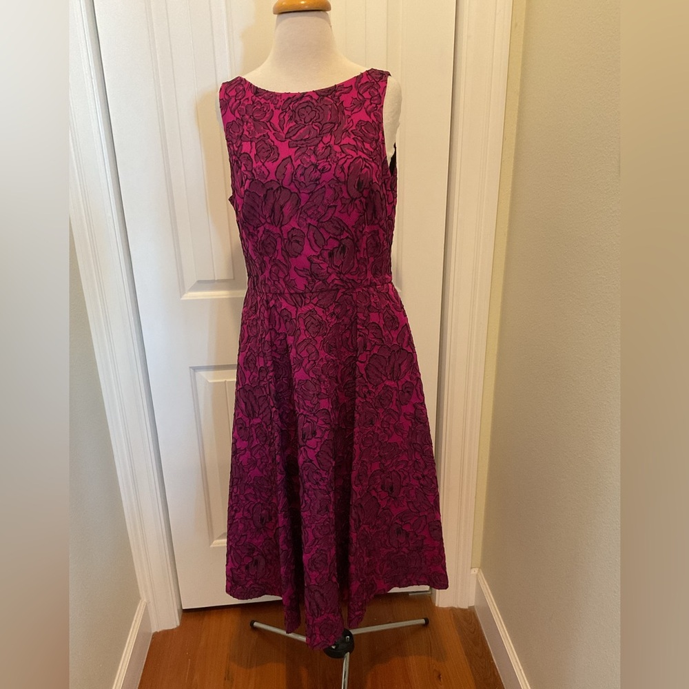 Badgley Mischka Fuchsia Floral Midi Dress Size 12